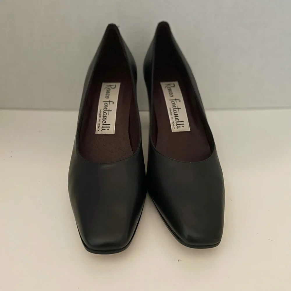 Renzo Fontanelli Black High Heel Leather Pumps, Size 9 AAAA, Made In Italy, EUC. - Picture 2 of 9